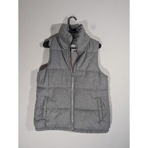 Old Navy Womens Puffer Vest Gray Heathered Full Zip Stand Collar Sz M Outdoor